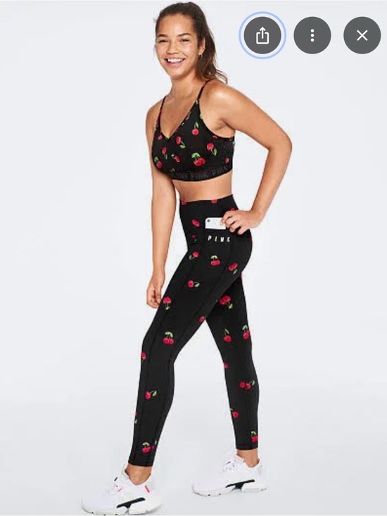 PINK Victoria's Secret Pants - PINK Victoria's Secret Black Leggings with Red Cherry Print